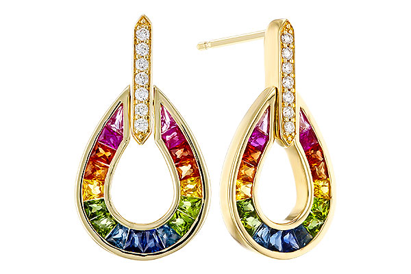 K329-21393: EARRINGS 1.18 MULTI-COLOR SAPP 1.25 TGW